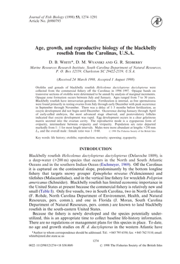 Age, Growth, and Reproductive Biology of the Blackbelly Rosefish from the Carolinas, U.S.A