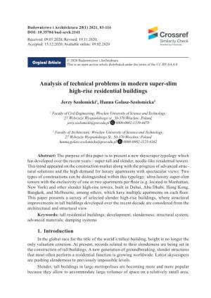 Analysis of Technical Problems in Modern Super-Slim High-Rise Residential Buildings