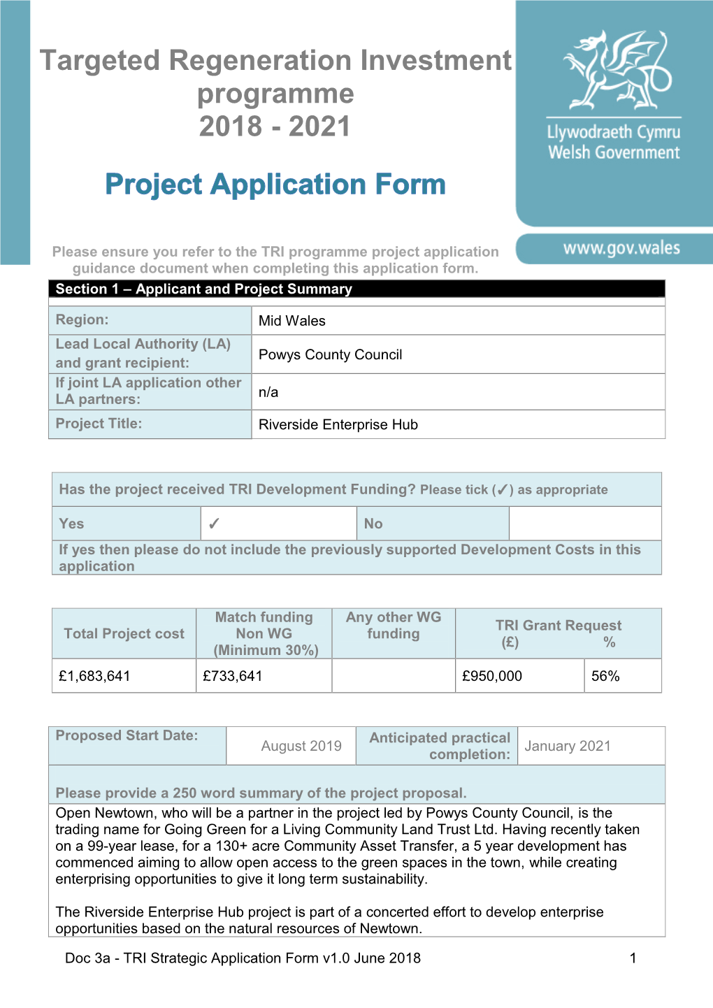 Targeted Regeneration Investment Programme 2018