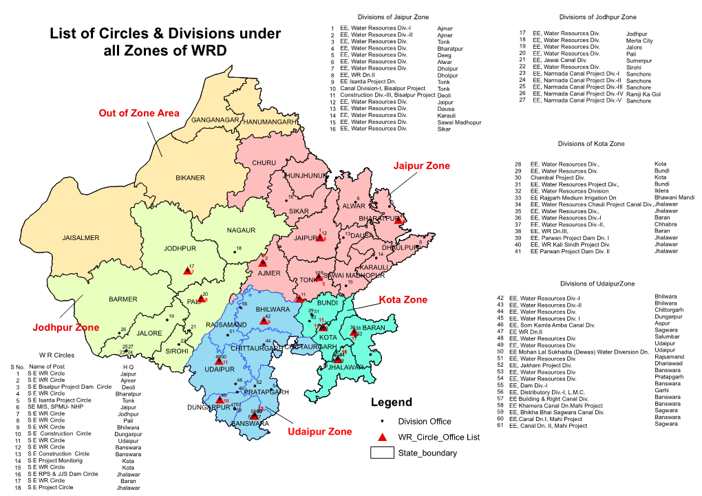 # # # # # # # # # # # # # # # List of Circles & Divisions Under All Zones Of