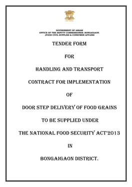 Tender Form for Handling and Transport Contract