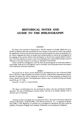 Historical Notes and Guide to the Bibliography