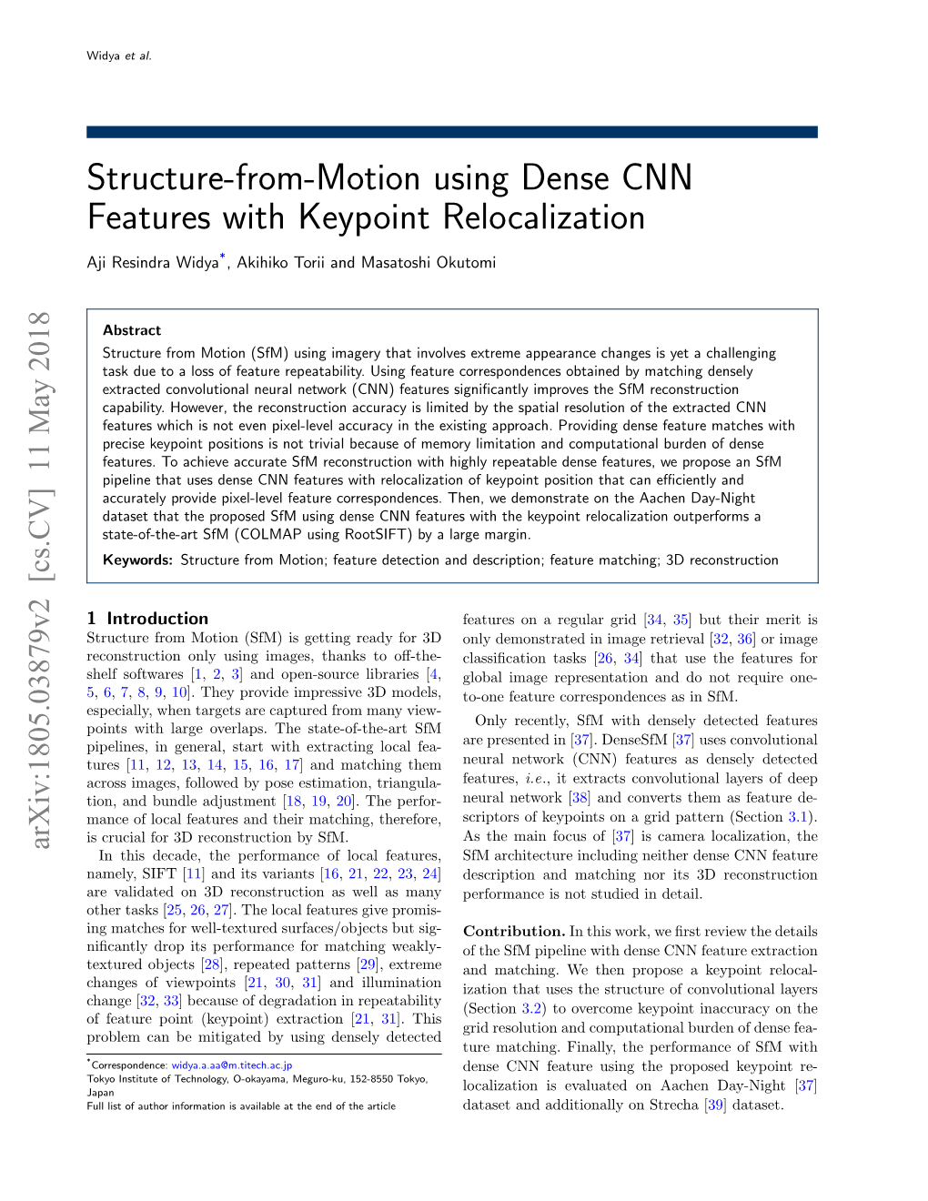 Structure-From-Motion Using Dense CNN Features with Keypoint Relocalization