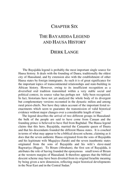 Chapter Six the Bayajidda Legend and Hausa History