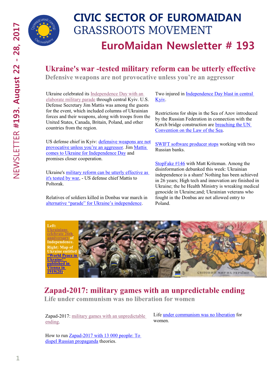 Euromaidan Newsletter # 193 CIVIC SECTOR OF