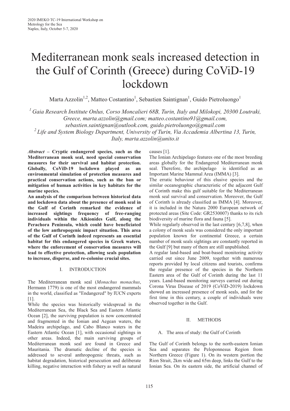 Mediterranean Monk Seals Increased Detection in the Gulf of Corinth (Greece) During Covid-19 Lockdown