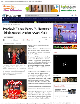 People & Places: Peggy V. Helmerich Distinguished Author Award Gala