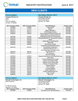 INDUSTRY NOTIFICATION June 9, 2017