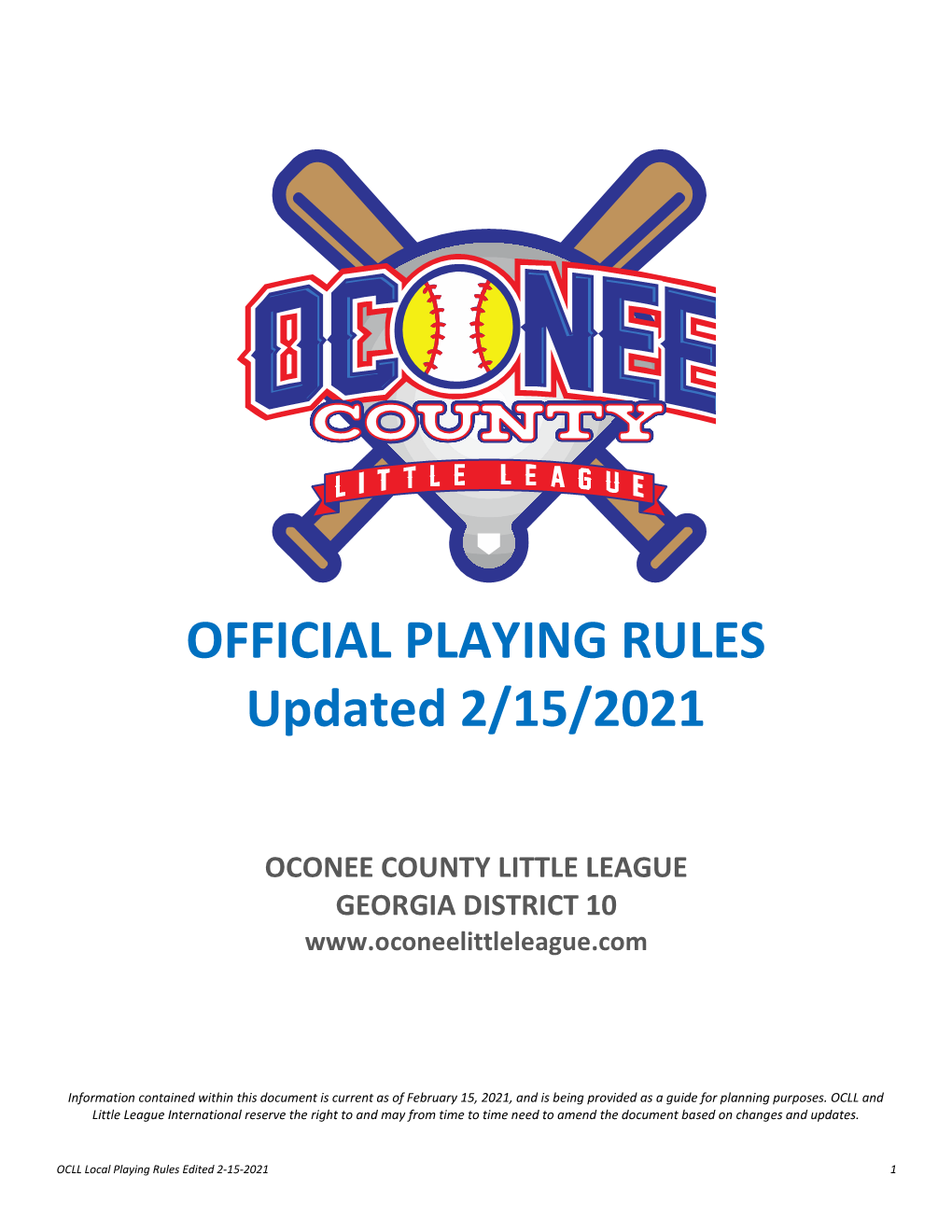 OFFICIAL PLAYING RULES Updated 2/15/2021