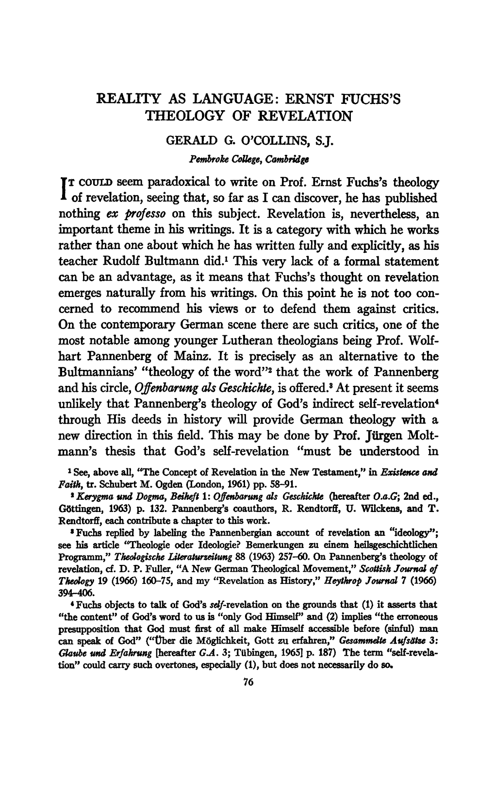 Ernst Fuchs's Theology of Revelation Gerald G