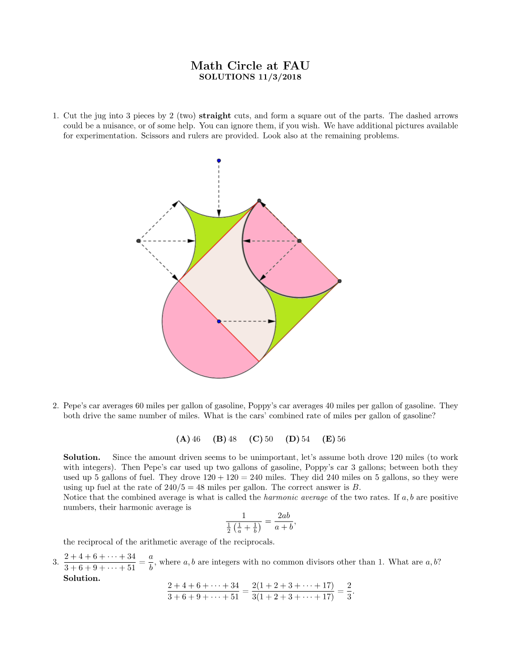 Math Circle at FAU SOLUTIONS 11/3/2018