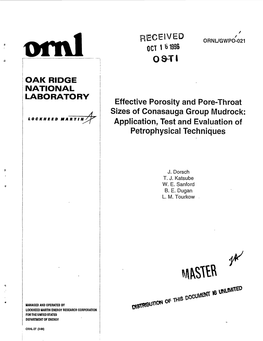 Effective Porosity and Pore-Throat Sizes of Conasauga Group Mudrock: LOCKHEED MARTIN/ Application, Test and Evaluation of Petrophysical Techniques