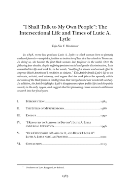 The Intersectional Life and Times of Lutie A. Lytle