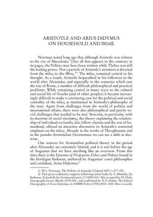 Aristotle and Arius Didymus on Household and Polis