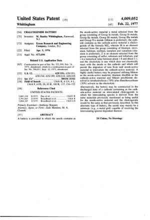 United States Patent to 4,009,052 Whittingham 45 Feb