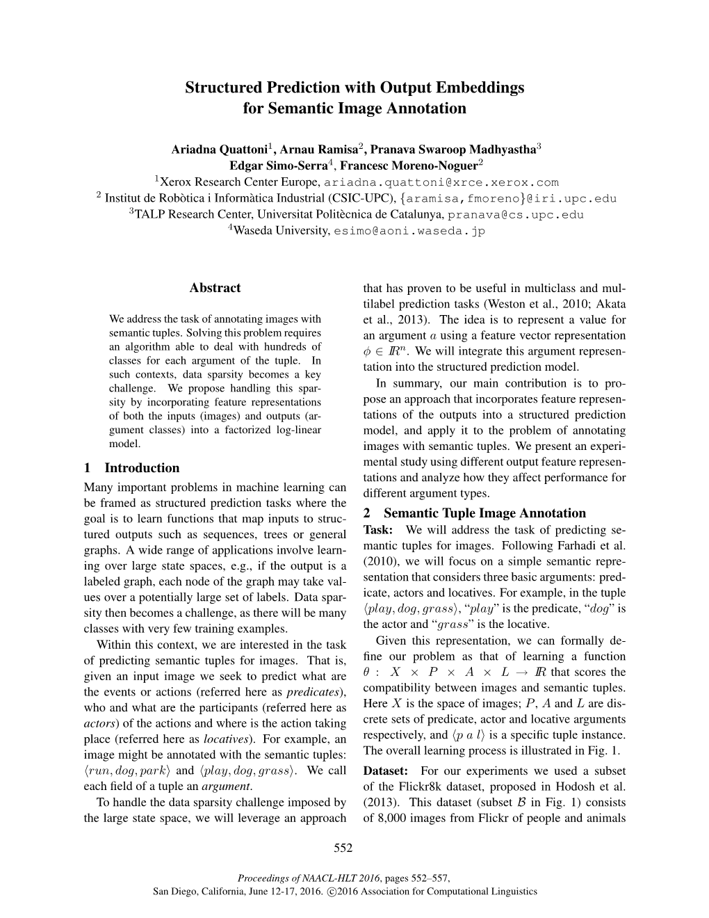 Structured Prediction with Output Embeddings for Semantic Image Annotation