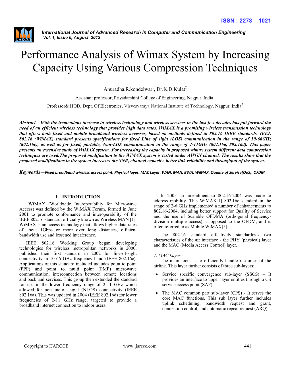 Performance Analysis of Wimax System by Increasing Capacity Using Various Compression Techniques