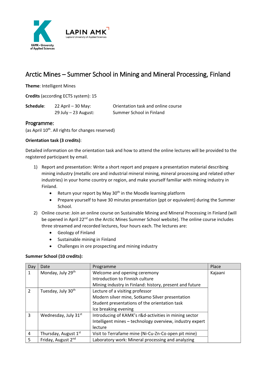 Summer School in Mining and Mineral Processing, Finland