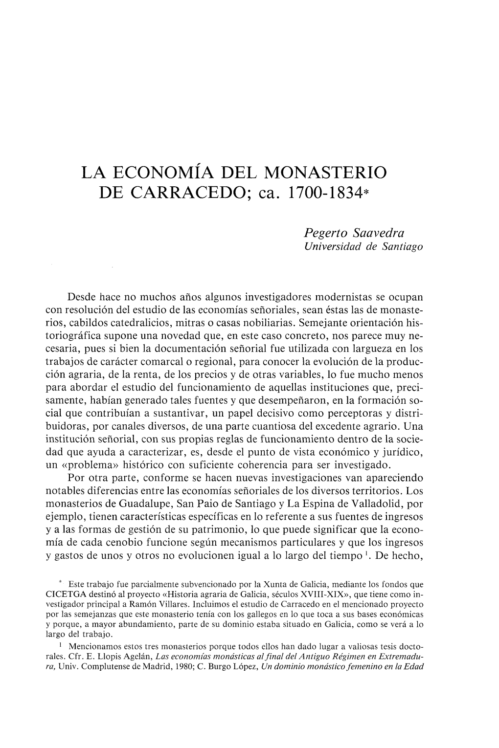 LA ECONOMÍA DEL MONASTERIO DE CARRACEDO; Ca