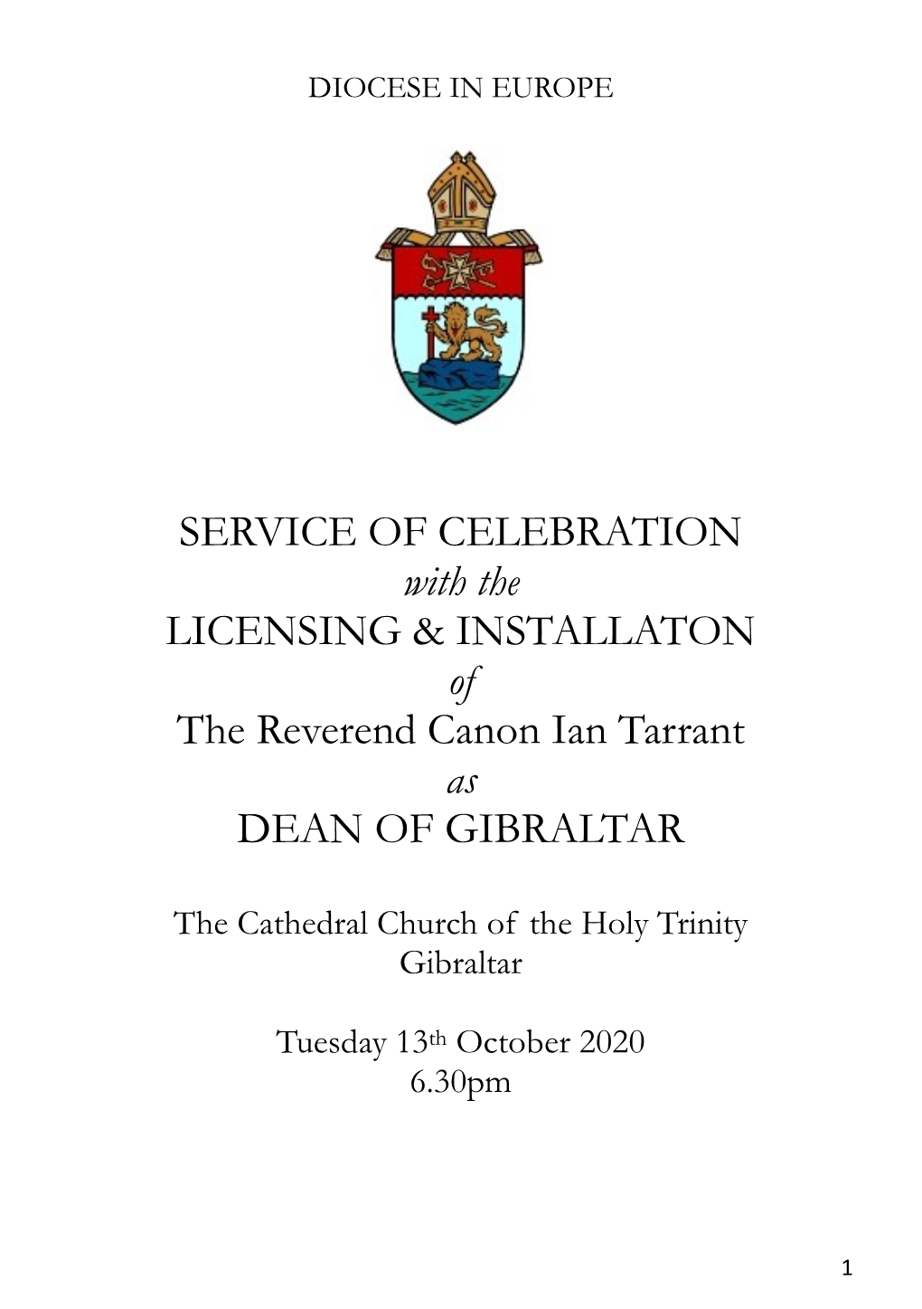 SERVICE of CELEBRATION with the LICENSING & INSTALLATON Of
