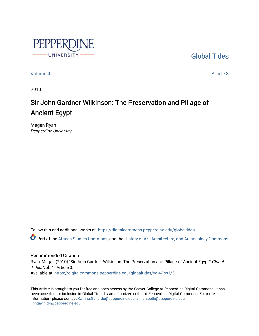 Sir John Gardner Wilkinson: the Preservation and Pillage of Ancient Egypt