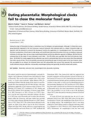 Dating Placentalia: Morphological Clocks Fail to Close the Molecular Fossil Gap