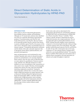 Direct Determination of Sialic Acids in Glycoprotein Hydrolyzates by HPAE-PAD