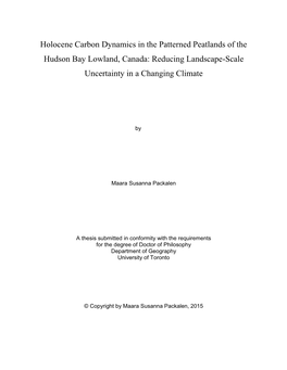 Holocene Carbon Dynamics in the Patterned Peatlands of the Hudson Bay Lowland, Canada: Reducing Landscape-Scale Uncertainty in a Changing Climate