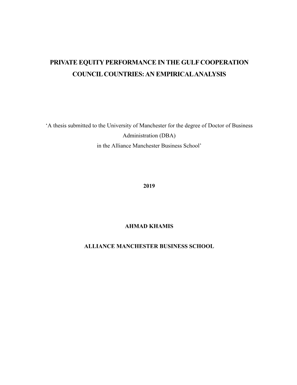 Private Equity Performance in the Gulf Cooperation Council Countries: an Empirical Analysis