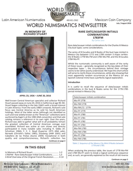 WORLD NUMISMATICS NEWSLETTER in MEMORY of RARE DATE/ASSAYER INITIALS RICHARD STUART COMBINATIONS 1783FM by Carlos Jara
