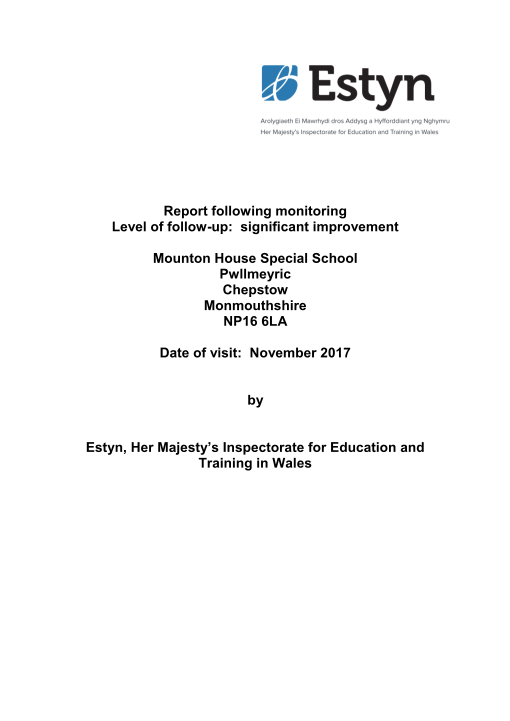 Monitoring Report Mounton House Special School 2017