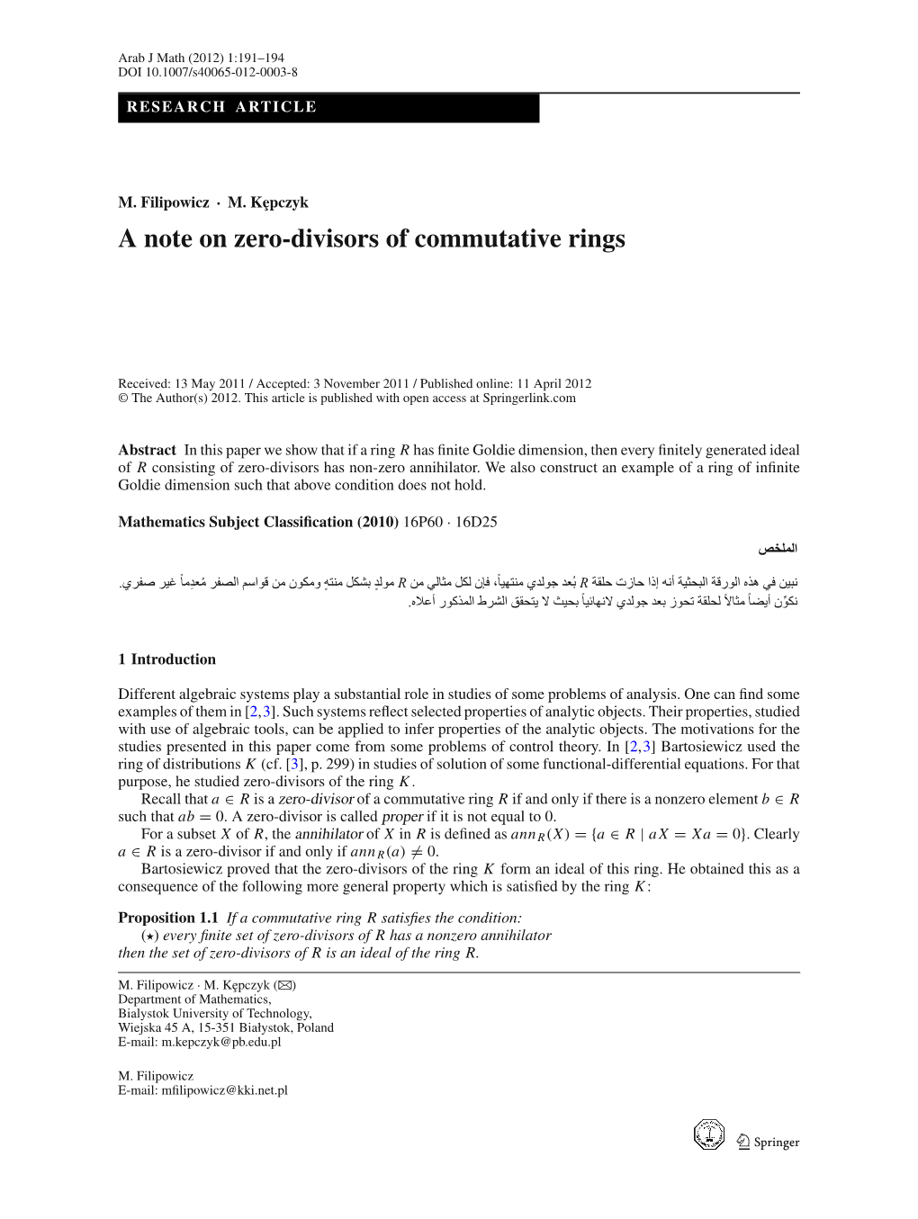 A Note on Zero-Divisors of Commutative Rings