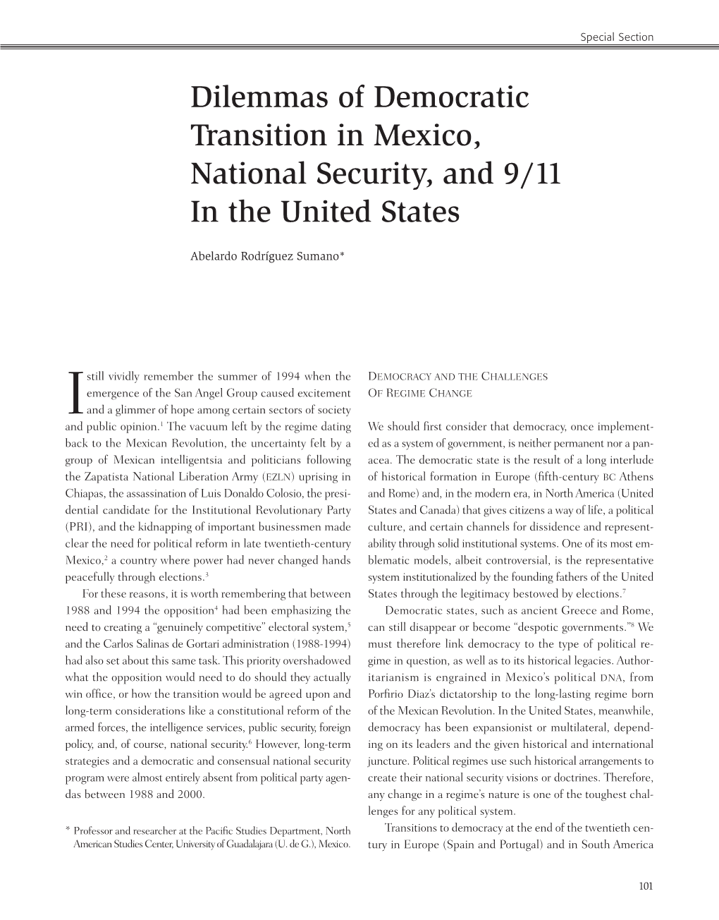 Dilemmas of Democratic Transition in Mexico, National Security, and 9/11 in the United States