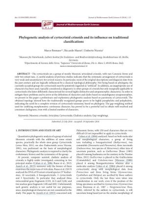 Phylogenetic Analysis of Cyrtocrinid Crinoids and Its Influence on Traditional Classifications