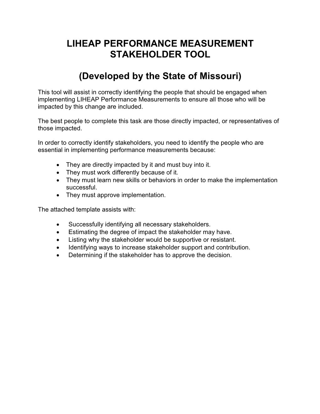 Stakeholder/Sponsor Identification Tool