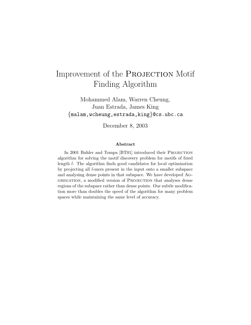 Improvement of the Projection Motif Finding Algorithm