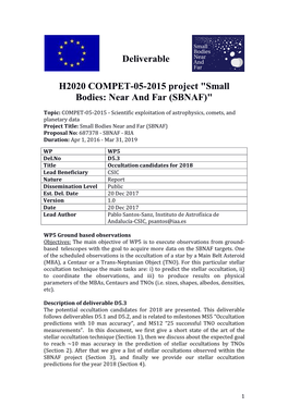 Deliverable H2020 COMPET-05-2015 Project "Small
