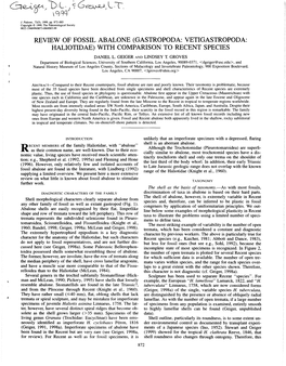 Review of Fossil Abalone (Gastropoda: Vetigastropoda: Haliotidae) with Comparison to Recent Species Daniel L