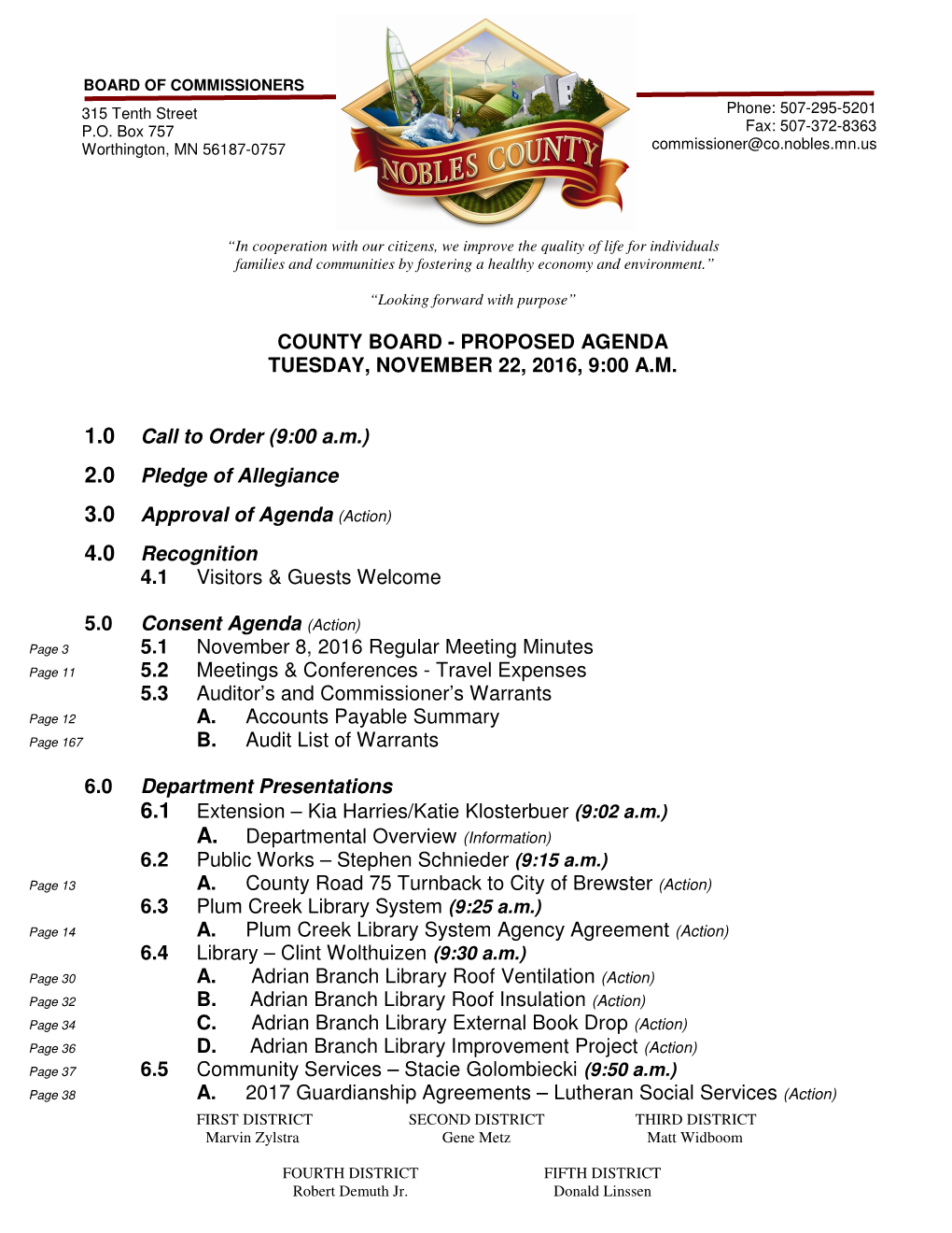 Proposed Agenda Tuesday, November 22, 2016, 9:00 A.M