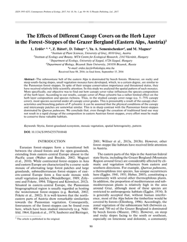 The Effects of Different Canopy Covers on the Herb Layer in the Forest-Steppes of the Grazer Bergland (Eastern Alps, Austria)1 L