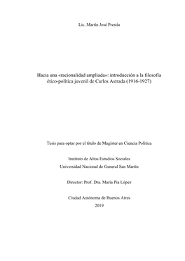 Introducción a La Filosofía Ético-Política Juvenil De Carlos Astrada (1916-1927)