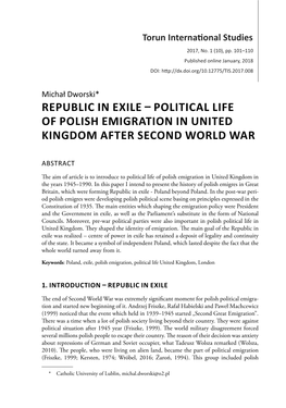 Republic in Exile Political Life of Polish Emigration In