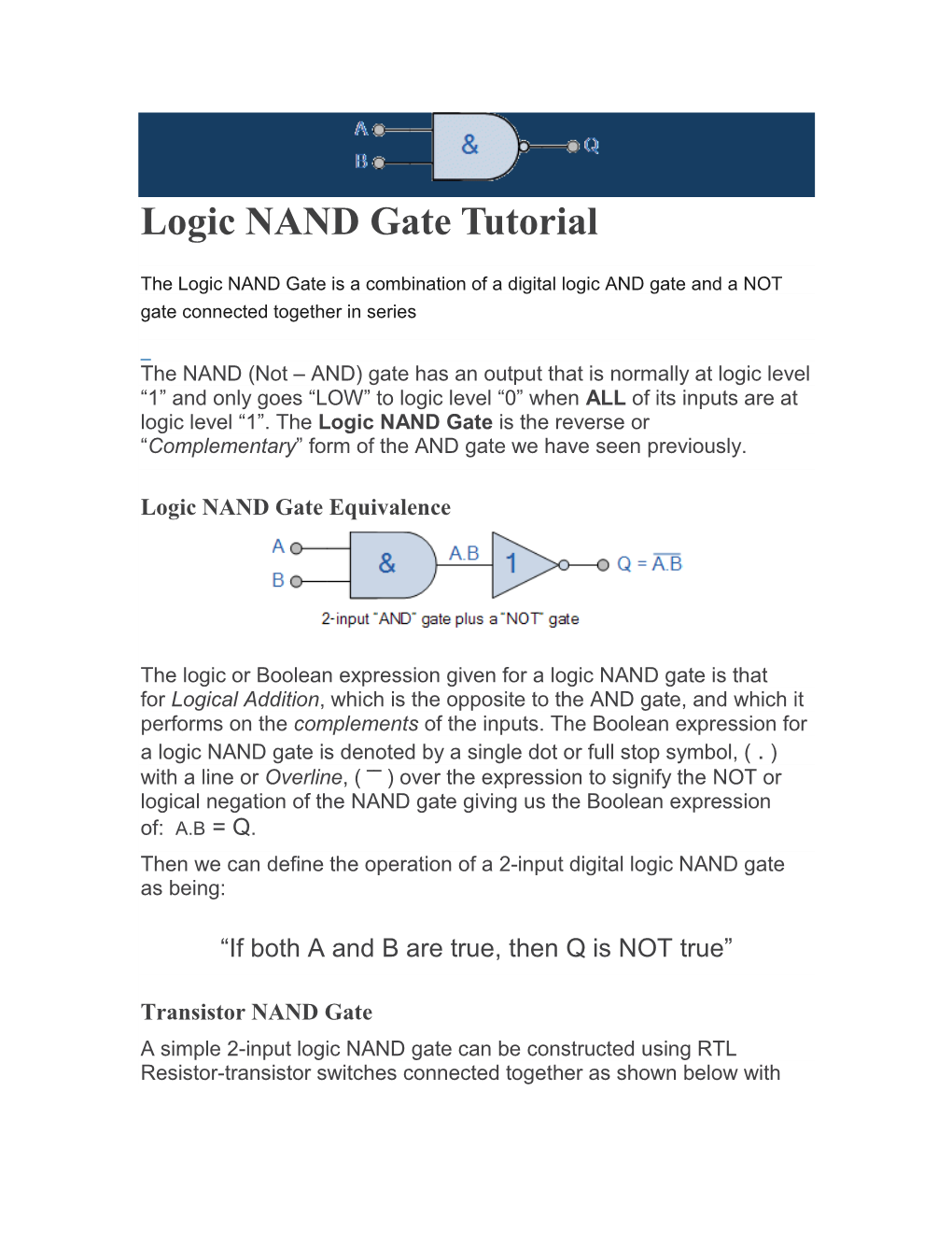 Logic NAND Gate Tutorial