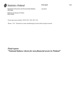 Final Report: ”National Balance Sheets for Non-Financial Assets in Finland”