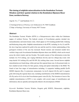The Timing of Sulphide Mineralisation in the Rombaken Tectonic Window and Their Spatial Relation to the Rombaken-Skjomen Shear Zone, Northern Norway