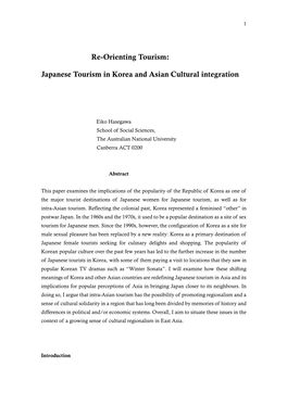 Re-Orienting Tourism: Japanese Tourism in Korea and Asian Cultural Integration