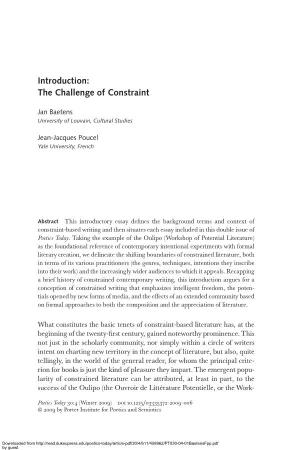 Introduction: the Challenge of Constraint