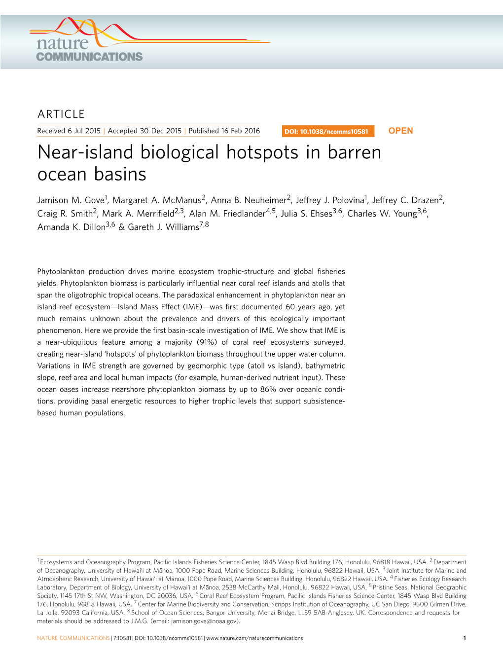 Near-Island Biological Hotspots in Barren Ocean Basins