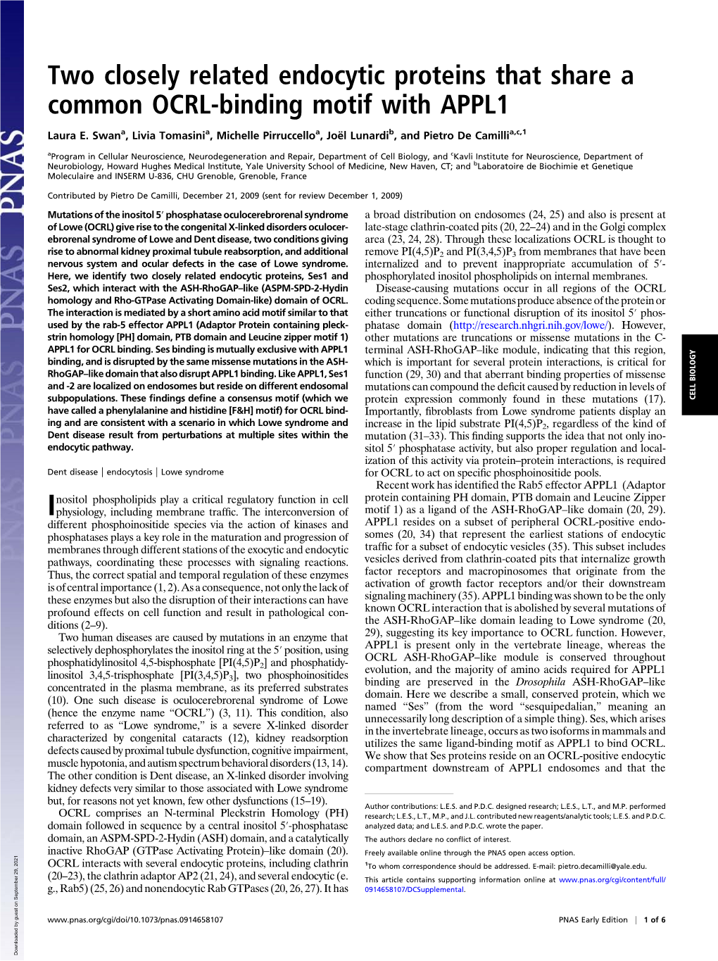 Two Closely Related Endocytic Proteins That Share a Common OCRL-Binding Motif with APPL1