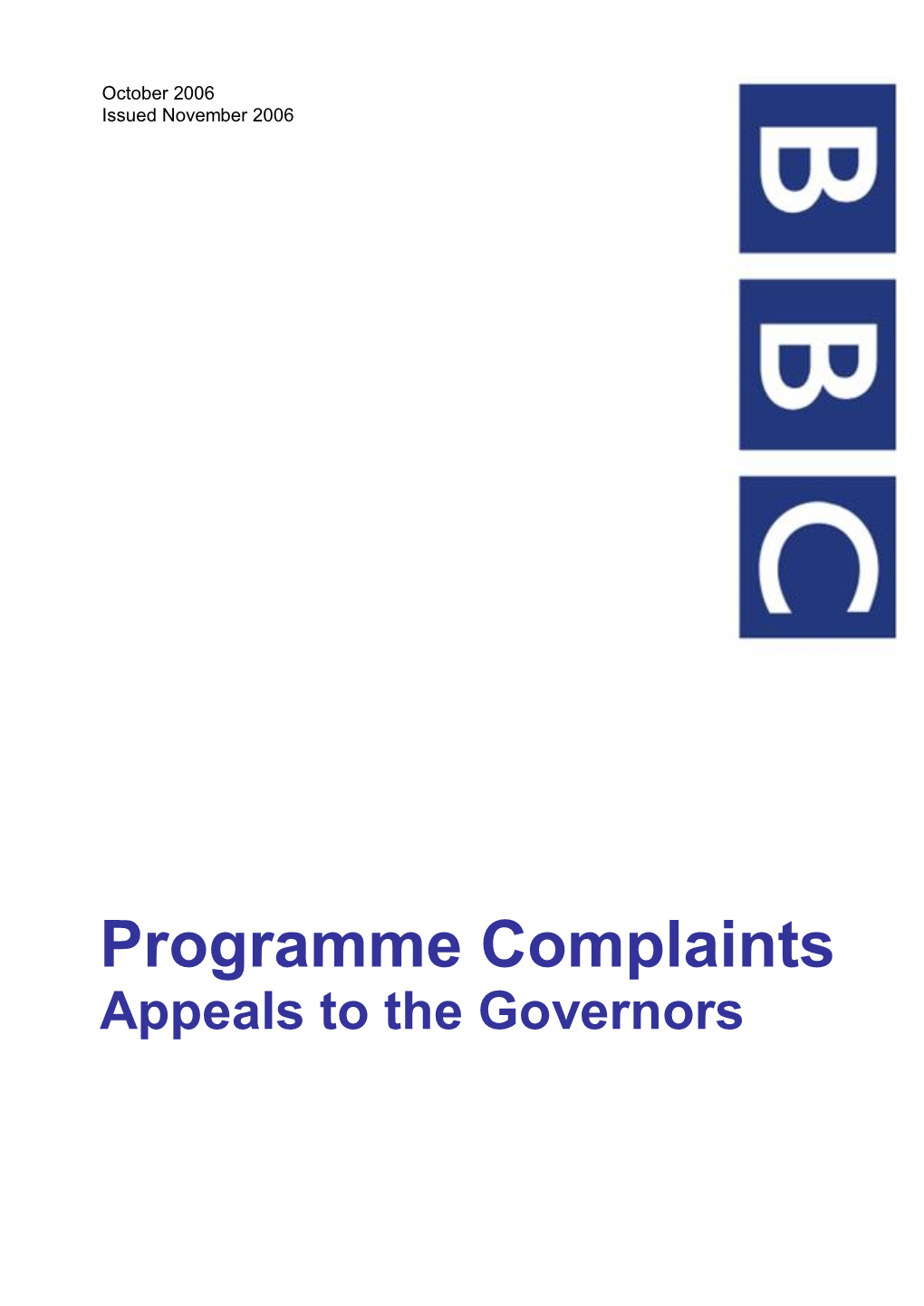 Programme Complaints Appeals to the Governors